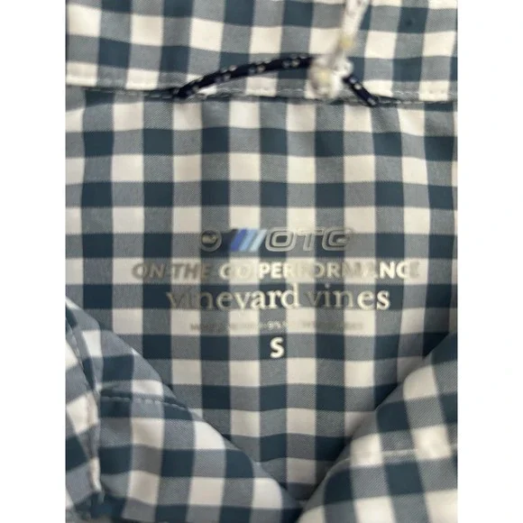 Vineyard Vines OTG Blue‎ Gingham Check Shirt S NWT Stretch Quick Dry Nylon